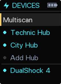 The Devices page on the Stick, listing two hubs and a gamepad