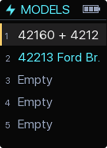 The Models page on the Stick, listing five profile slots